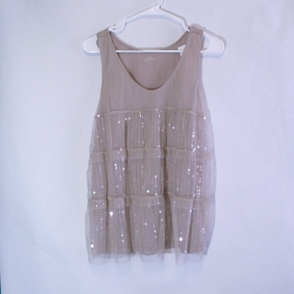 Ann Taylor Loft Tan Blush Sequin Top
